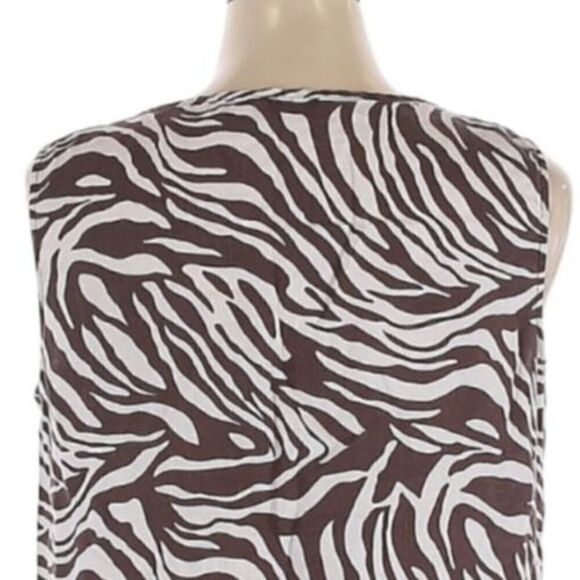 Chico's 100% Linen Zebra Striped Tank Top Brown White Animal Print Size 3 - Picture 7 of 9